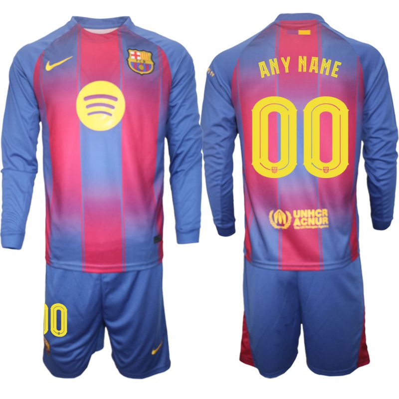 Men 2025-2026 Club Barcelona home blue Long sleeves customized Soccer Jersey